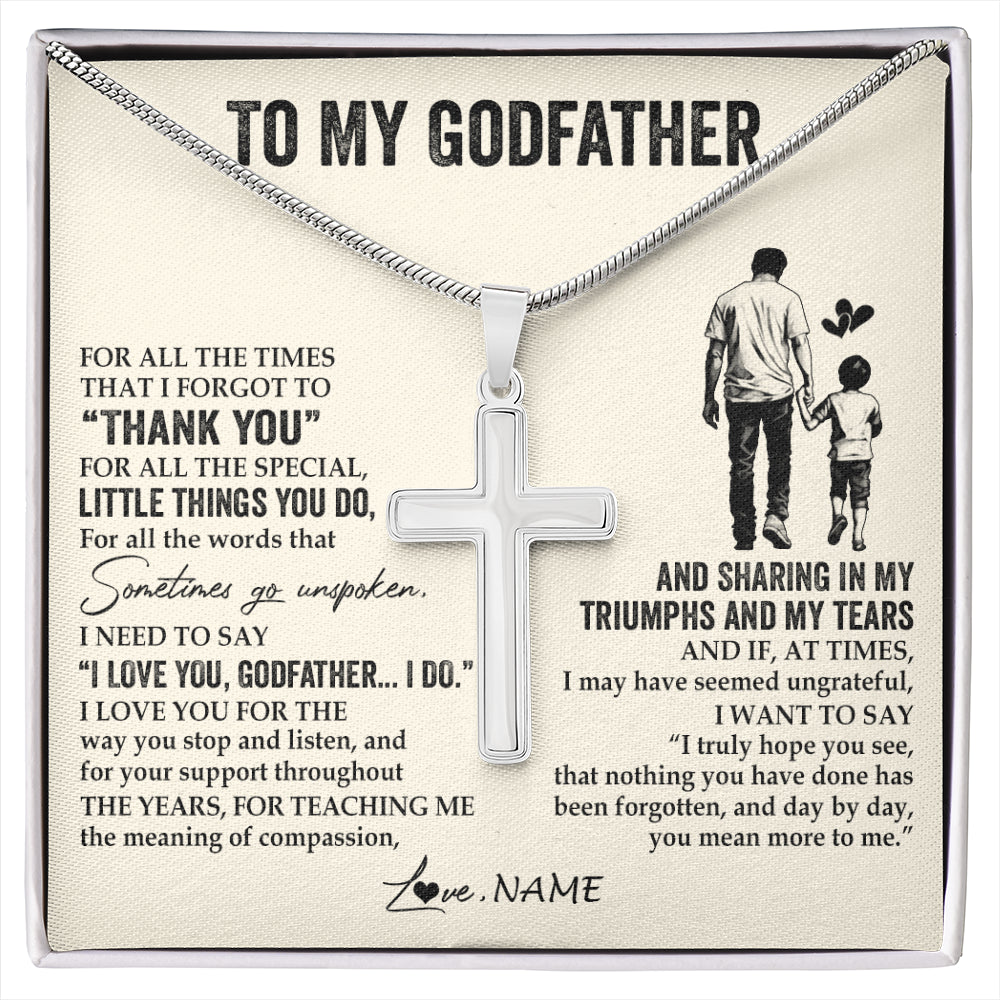 Stainless Cross Necklace Stainless Steel | 1 | Personalized To My Godfather Necklace From Nephew For All The Times That I Forgot To Thank You Birthday Fathers Day Christmas Customized Gift Box Message Card | siriusteestore