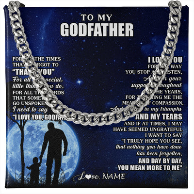 Cuban Link Chain Necklace Stainless Steel | 1 | Personalized To My Godfather Necklace From Nephew Niece Thank You Grateful Love Uncle Birthday Fathers Day Christmas Customized Gift Box Message Card | siriusteestore