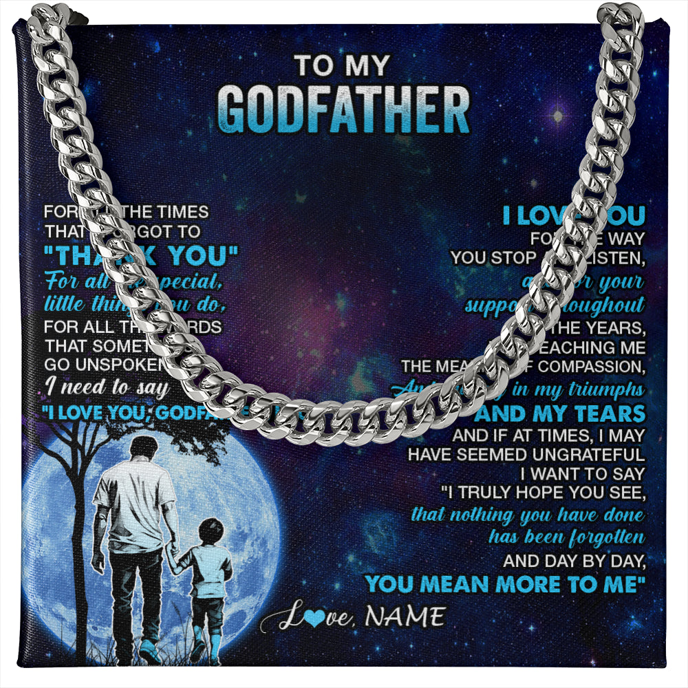 Cuban Link Chain Necklace Stainless Steel | 1 | Personalized To My Godfather Necklace From Nephew Thank You Day By Day Godfather Birthday Gifts Fathers Day Christmas Customized Gift Box Message Card | siriusteestore