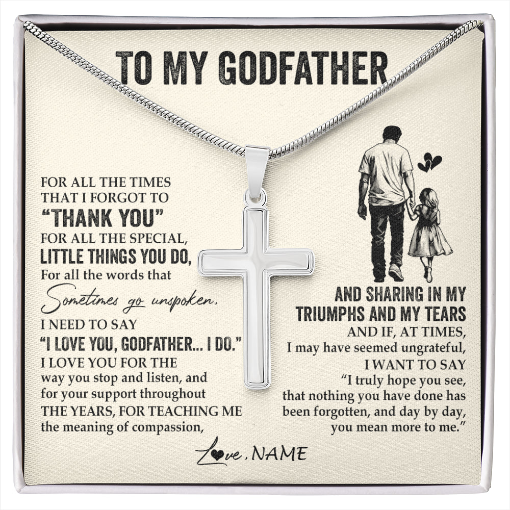 Stainless Cross Necklace Stainless Steel | 1 | Personalized To My Godfather Necklace From Niece For All The Times That I Forgot To Thank You Birthday Fathers Day Christmas Customized Gift Box Message Card | siriusteestore