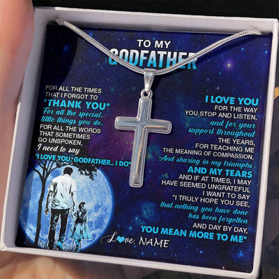 Stainless Cross Necklace Stainless Steel | 2 | Personalized To My Godfather Necklace From Niece Thank You Day By Day Godfather Birthday Gifts Fathers Day Christmas Customized Gift Box Message Card | siriusteestore