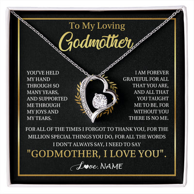 Forever Love Necklace 14K White Gold Finish | 1 | Personalized To My Godmother Gifts Necklace From Niece Nephew Grateful Thank You Aunt Birthday Gifts Mothers Day Christmas Jewelry Gift Box Message Card | siriusteestore