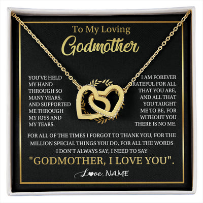 Interlocking Hearts Necklace 18K Yellow Gold Finish | 1 | Personalized To My Godmother Gifts Necklace From Niece Nephew Grateful Thank You Aunt Birthday Gifts Mothers Day Christmas Jewelry Gift Box Message Card | siriusteestore