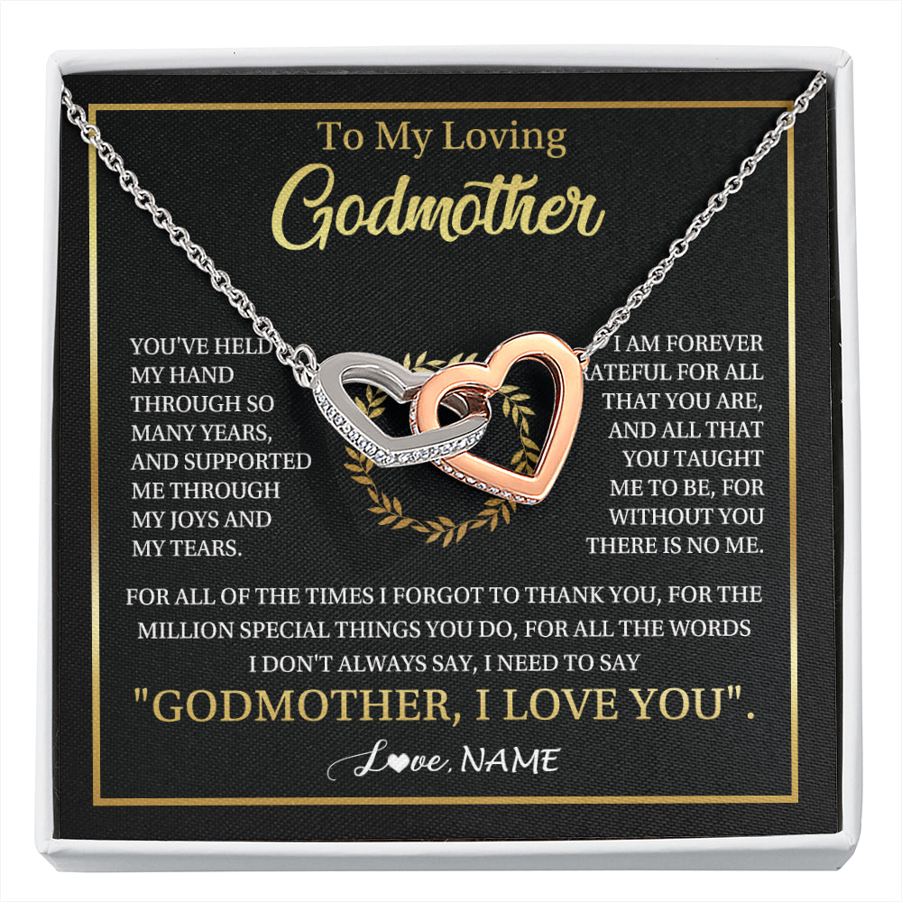 Interlocking Hearts Necklace Stainless Steel & Rose Gold Finish | 1 | Personalized To My Godmother Gifts Necklace From Niece Nephew Grateful Thank You Aunt Birthday Gifts Mothers Day Christmas Jewelry Gift Box Message Card | siriusteestore