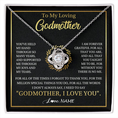 Love Knot Necklace 14K White Gold Finish | 1 | Personalized To My Godmother Gifts Necklace From Niece Nephew Grateful Thank You Aunt Birthday Gifts Mothers Day Christmas Jewelry Gift Box Message Card | siriusteestore