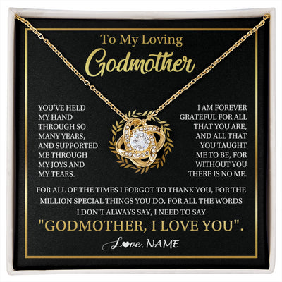 Love Knot Necklace 18K Yellow Gold Finish | 1 | Personalized To My Godmother Gifts Necklace From Niece Nephew Grateful Thank You Aunt Birthday Gifts Mothers Day Christmas Jewelry Gift Box Message Card | siriusteestore