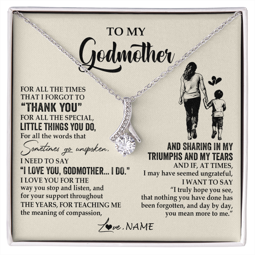 Alluring Beauty Necklace 14K White Gold Finish | 1 | Personalized To My Godmother Necklace From Nephew For All The Times That I Forgot To Thank You Birthday Mothers Day Christmas Customized Gift Box Message Card | siriusteestore