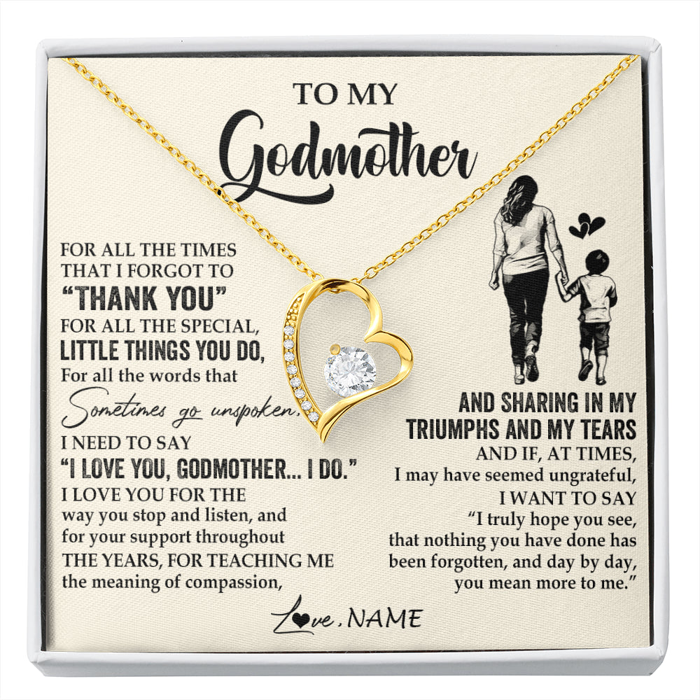 Forever Love Necklace 18K Yellow Gold Finish | 1 | Personalized To My Godmother Necklace From Nephew For All The Times That I Forgot To Thank You Birthday Mothers Day Christmas Customized Gift Box Message Card | siriusteestore