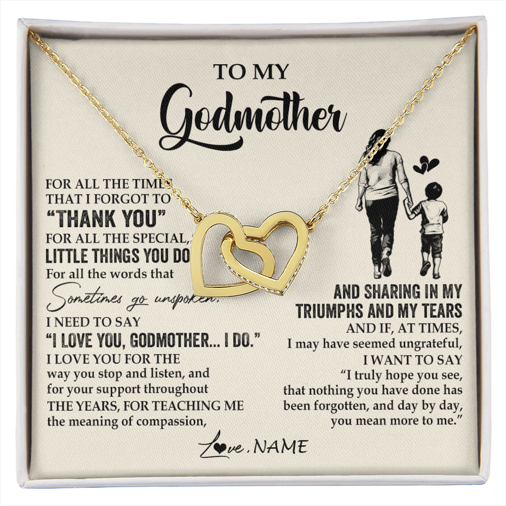 Interlocking Hearts Necklace 18K Yellow Gold Finish | 1 | Personalized To My Godmother Necklace From Nephew For All The Times That I Forgot To Thank You Birthday Mothers Day Christmas Customized Gift Box Message Card | siriusteestore