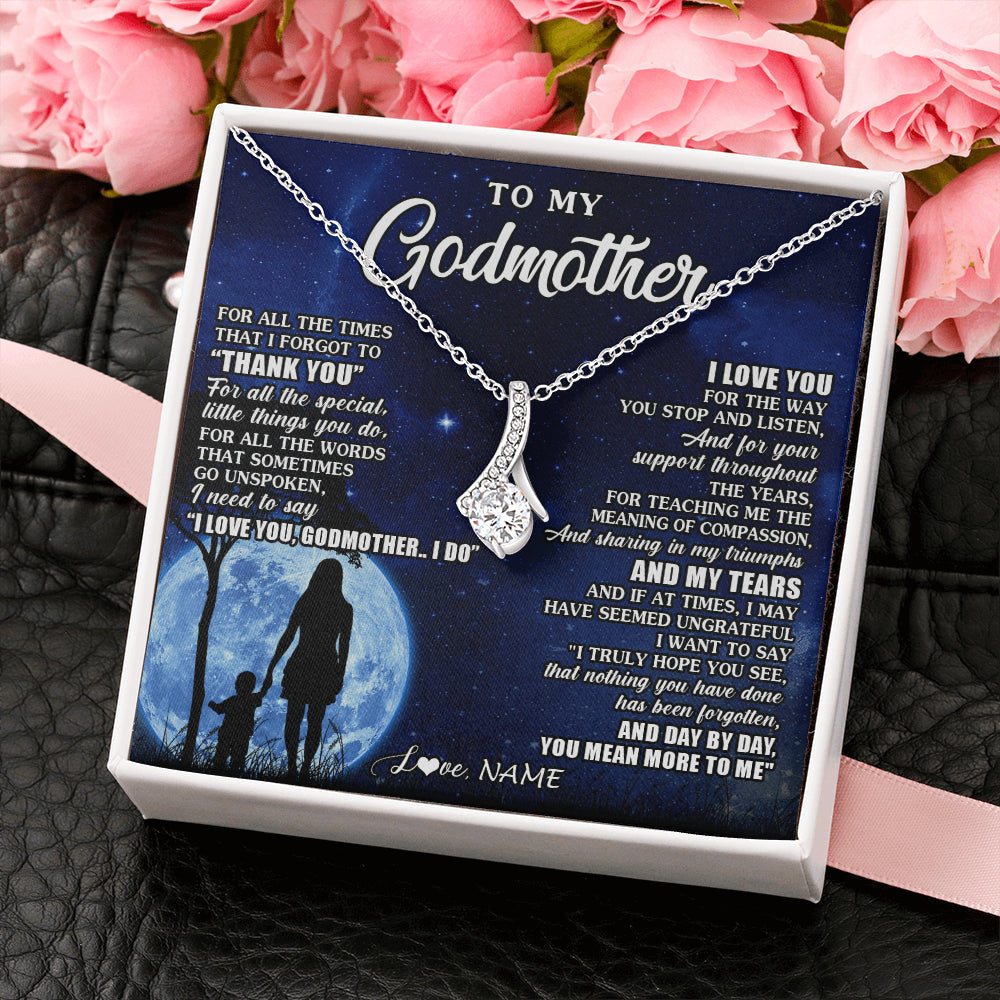 Alluring Beauty Necklace 14K White Gold Finish | 2 | Personalized To My Godmother Necklace From Nephew Niece Thank You Grateful Love Aunt Birthday Mothers Day Jewelry Christmas Customized Gift Box Message Card | siriusteestore