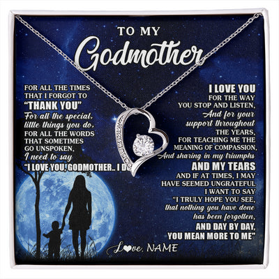 Forever Love Necklace 14K White Gold Finish | 1 | Personalized To My Godmother Necklace From Nephew Niece Thank You Grateful Love Aunt Birthday Mothers Day Jewelry Christmas Customized Gift Box Message Card | siriusteestore