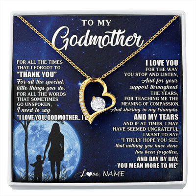 Forever Love Necklace 18K Yellow Gold Finish | 1 | Personalized To My Godmother Necklace From Nephew Niece Thank You Grateful Love Aunt Birthday Mothers Day Jewelry Christmas Customized Gift Box Message Card | siriusteestore