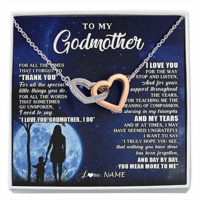 Interlocking Hearts Necklace Stainless Steel & Rose Gold Finish | 1 | Personalized To My Godmother Necklace From Nephew Niece Thank You Grateful Love Aunt Birthday Mothers Day Jewelry Christmas Customized Gift Box Message Card | siriusteestore
