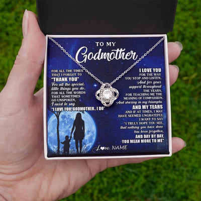 Love Knot Necklace 14K White Gold Finish | 2 | Personalized To My Godmother Necklace From Nephew Niece Thank You Grateful Love Aunt Birthday Mothers Day Jewelry Christmas Customized Gift Box Message Card | siriusteestore