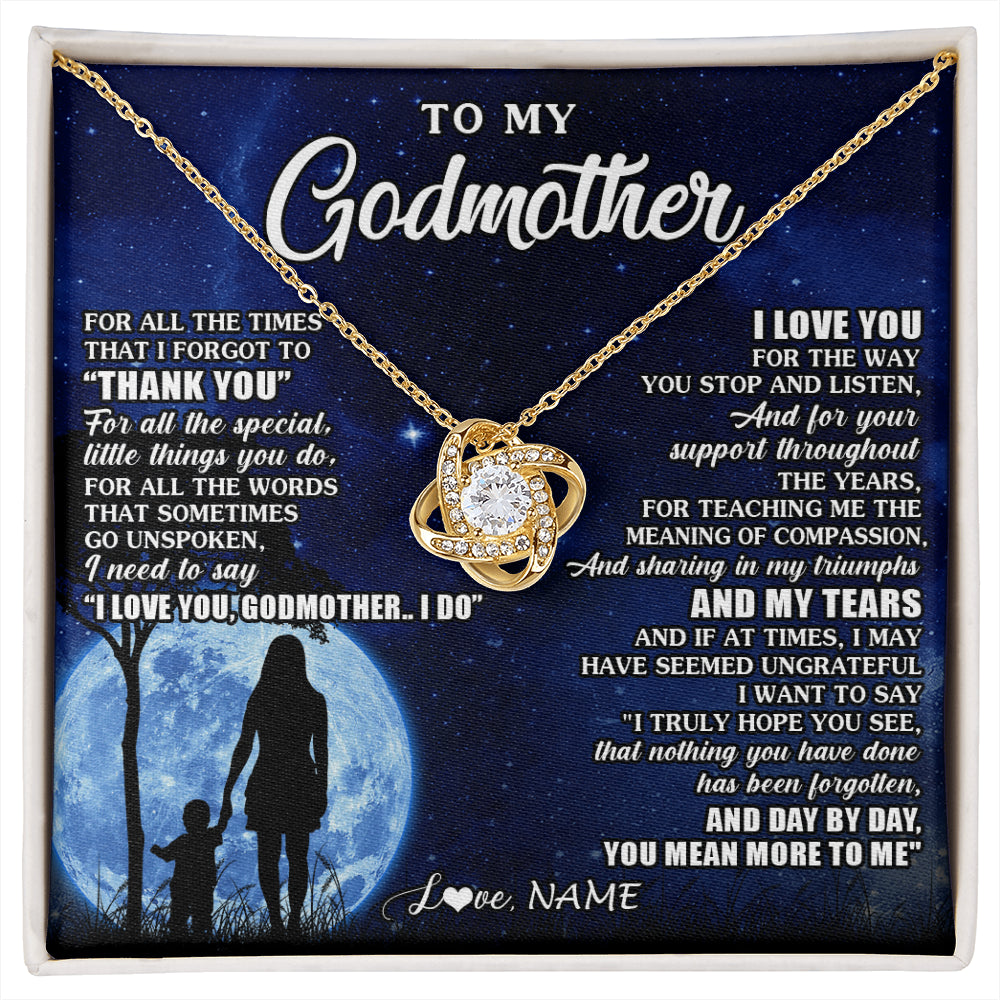 Love Knot Necklace 18K Yellow Gold Finish | 1 | Personalized To My Godmother Necklace From Nephew Niece Thank You Grateful Love Aunt Birthday Mothers Day Jewelry Christmas Customized Gift Box Message Card | siriusteestore