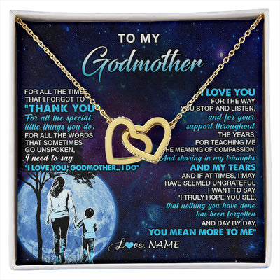 Interlocking Hearts Necklace 18K Yellow Gold Finish | 1 | Personalized To My Godmother Necklace From Nephew Thank You Day By Day Godmother Birthday Gifts Mothers Day Christmas Customized Gift Box Message Card | siriusteestore