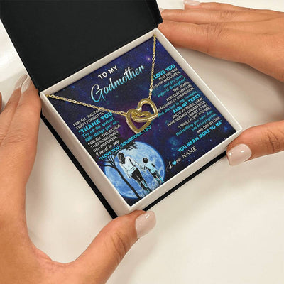 Interlocking Hearts Necklace 18K Yellow Gold Finish | 2 | Personalized To My Godmother Necklace From Nephew Thank You Day By Day Godmother Birthday Gifts Mothers Day Christmas Customized Gift Box Message Card | siriusteestore