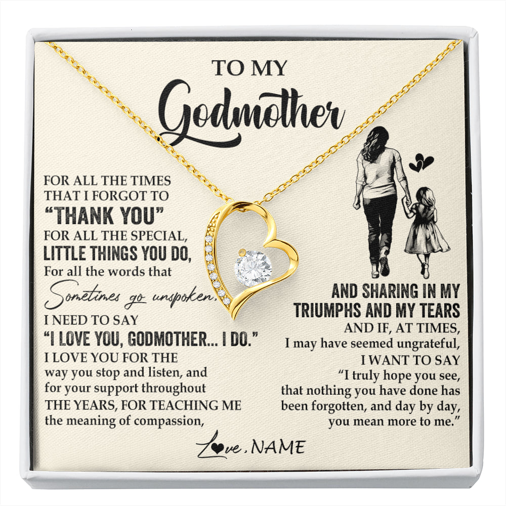 Forever Love Necklace 18K Yellow Gold Finish | 1 | Personalized To My Godmother Necklace From Niece For All The Times That I Forgot To Thank You Birthday Mothers Day Christmas Customized Gift Box Message Card | siriusteestore