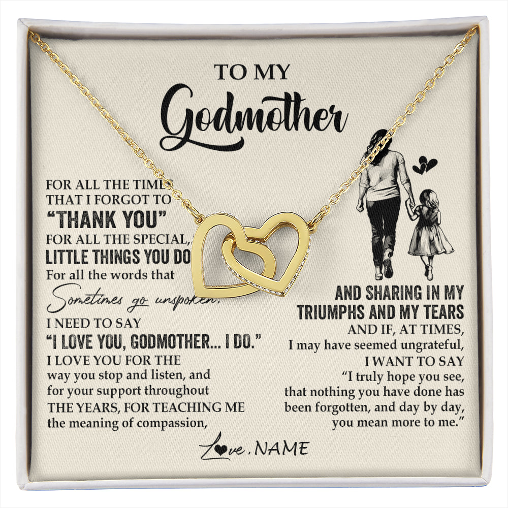Interlocking Hearts Necklace 18K Yellow Gold Finish | 1 | Personalized To My Godmother Necklace From Niece For All The Times That I Forgot To Thank You Birthday Mothers Day Christmas Customized Gift Box Message Card | siriusteestore