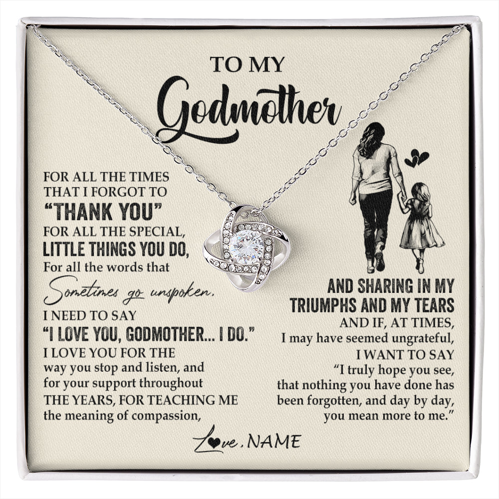 Love Knot Necklace 14K White Gold Finish | 1 | Personalized To My Godmother Necklace From Niece For All The Times That I Forgot To Thank You Birthday Mothers Day Christmas Customized Gift Box Message Card | siriusteestore