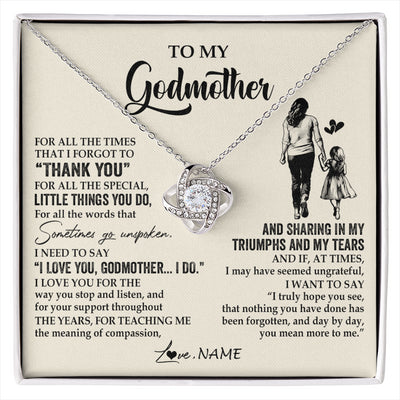 Love Knot Necklace 14K White Gold Finish | 1 | Personalized To My Godmother Necklace From Niece For All The Times That I Forgot To Thank You Birthday Mothers Day Christmas Customized Gift Box Message Card | siriusteestore