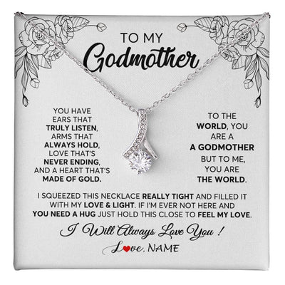 Alluring Beauty Necklace 14K White Gold Finish | 1 | Personalized To My Godmother Necklace From Niece Hold This Close Feel My Love Godmother Birthday Mothers Day Christmas Customized Gift Box Message Card | siriusteestore