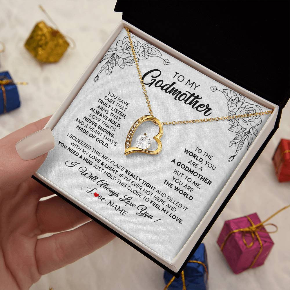 Forever Love Necklace 18K Yellow Gold Finish | 2 | Personalized To My Godmother Necklace From Niece Hold This Close Feel My Love Godmother Birthday Mothers Day Christmas Customized Gift Box Message Card | siriusteestore