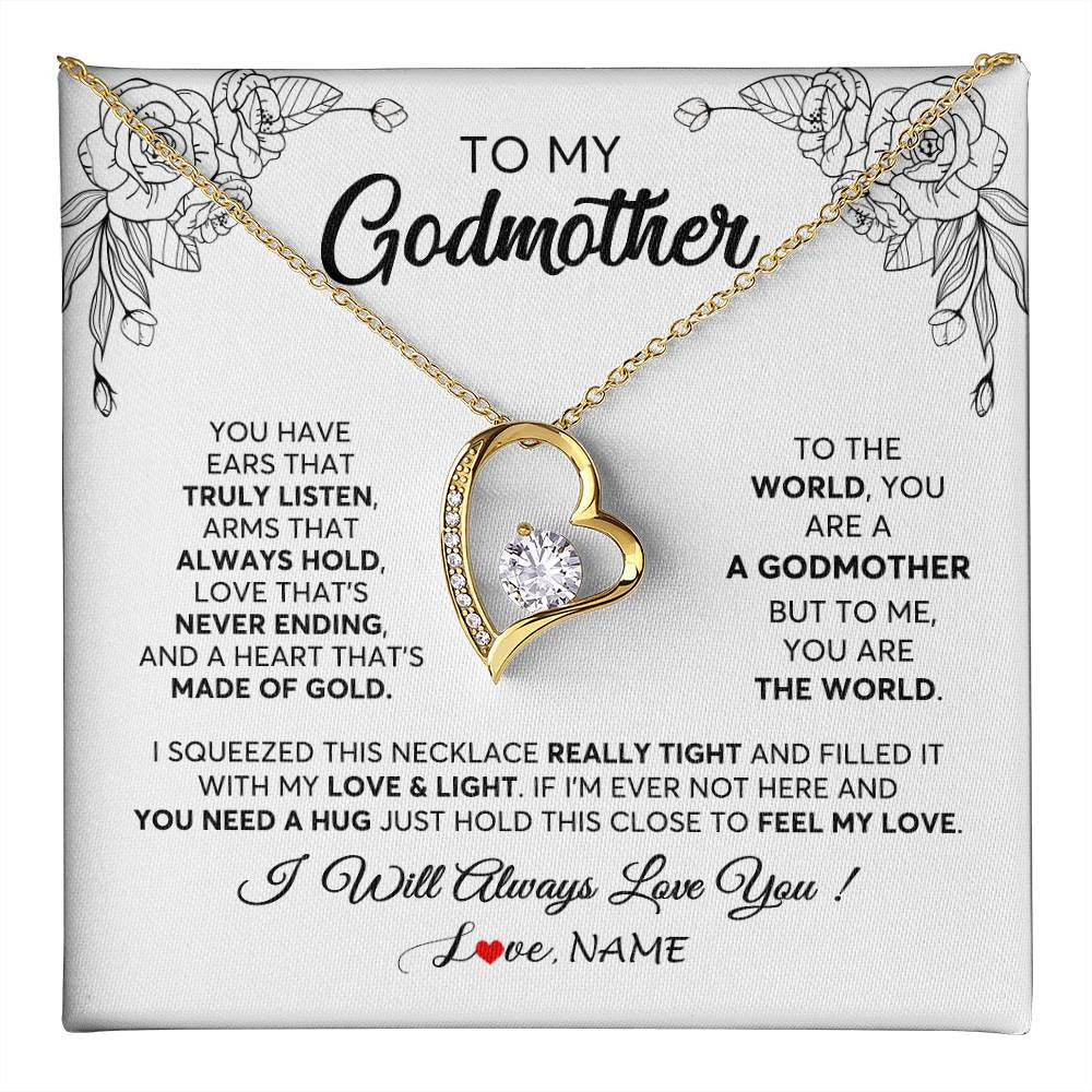 Forever Love Necklace 18K Yellow Gold Finish | 1 | Personalized To My Godmother Necklace From Niece Hold This Close Feel My Love Godmother Birthday Mothers Day Christmas Customized Gift Box Message Card | siriusteestore