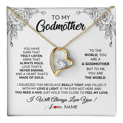 Forever Love Necklace 18K Yellow Gold Finish | 1 | Personalized To My Godmother Necklace From Niece Hold This Close Feel My Love Godmother Birthday Mothers Day Christmas Customized Gift Box Message Card | siriusteestore