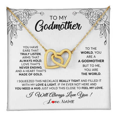 Interlocking Hearts Necklace 18K Yellow Gold Finish | 1 | Personalized To My Godmother Necklace From Niece Hold This Close Feel My Love Godmother Birthday Mothers Day Christmas Customized Gift Box Message Card | siriusteestore