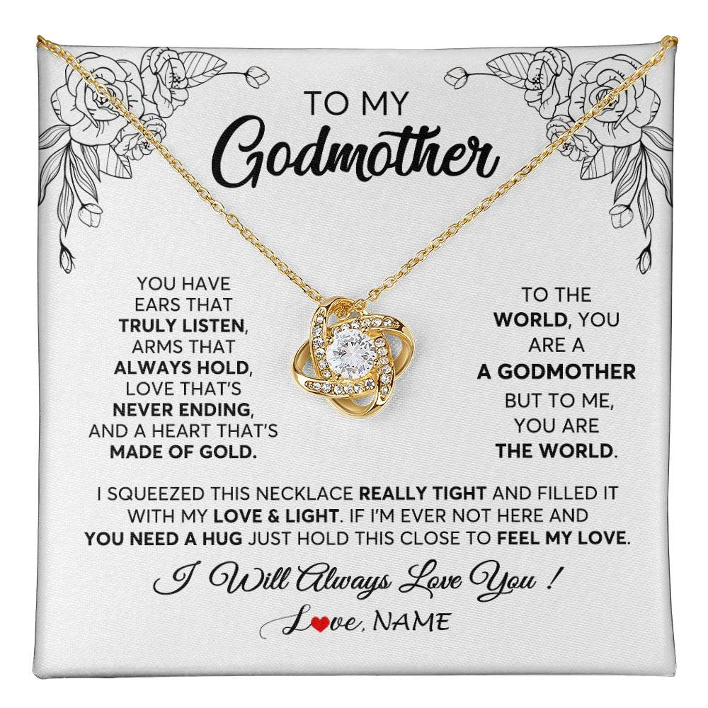 Love Knot Necklace 18K Yellow Gold Finish | 1 | Personalized To My Godmother Necklace From Niece Hold This Close Feel My Love Godmother Birthday Mothers Day Christmas Customized Gift Box Message Card | siriusteestore