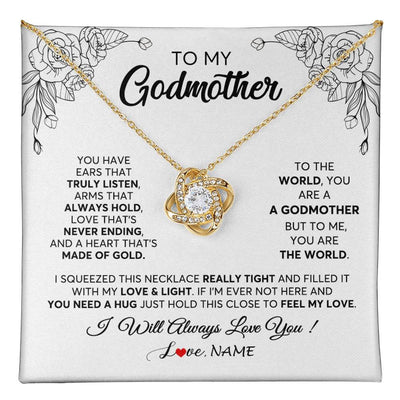 Love Knot Necklace 18K Yellow Gold Finish | 1 | Personalized To My Godmother Necklace From Niece Hold This Close Feel My Love Godmother Birthday Mothers Day Christmas Customized Gift Box Message Card | siriusteestore