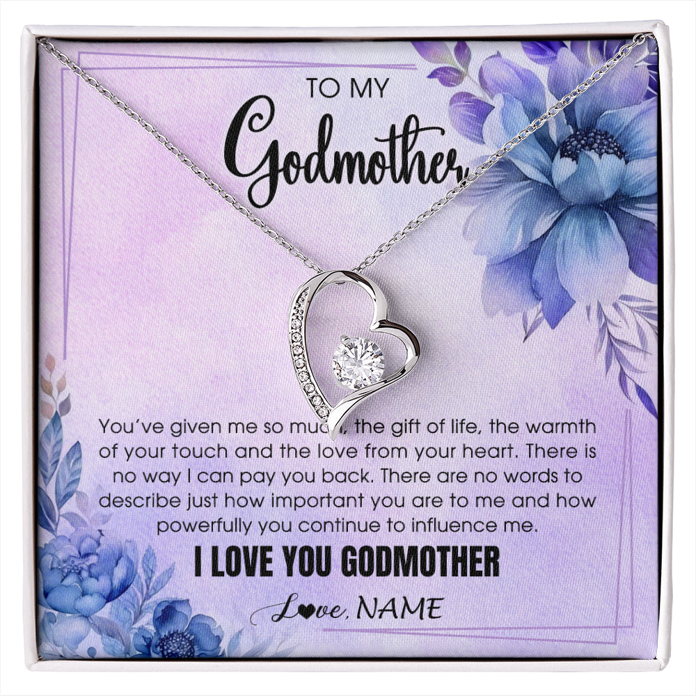 Forever Love Necklace 14K White Gold Finish | 1 | Personalized To My Godmother Necklace From Niece Nephew I Love You Aunt Birthday Gifts Mothers Day Jewelry Pendant Christmas Customized Gift Box Message Card | siriusteestore