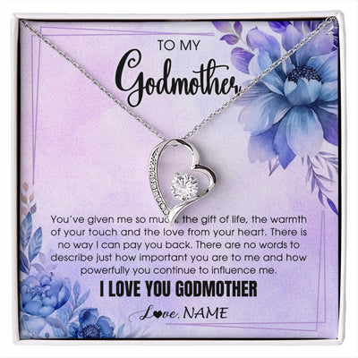 Forever Love Necklace 14K White Gold Finish | 1 | Personalized To My Godmother Necklace From Niece Nephew I Love You Aunt Birthday Gifts Mothers Day Jewelry Pendant Christmas Customized Gift Box Message Card | siriusteestore