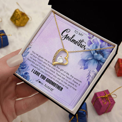 Forever Love Necklace 18K Yellow Gold Finish | 2 | Personalized To My Godmother Necklace From Niece Nephew I Love You Aunt Birthday Gifts Mothers Day Jewelry Pendant Christmas Customized Gift Box Message Card | siriusteestore