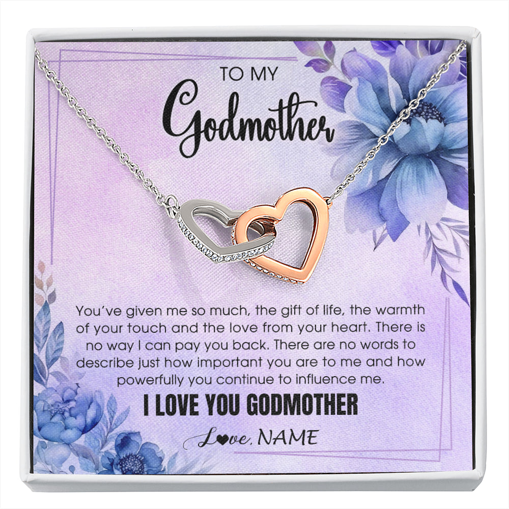 Interlocking Hearts Necklace Stainless Steel & Rose Gold Finish | 1 | Personalized To My Godmother Necklace From Niece Nephew I Love You Aunt Birthday Gifts Mothers Day Jewelry Pendant Christmas Customized Gift Box Message Card | siriusteestore