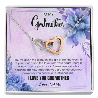 Interlocking Hearts Necklace Stainless Steel & Rose Gold Finish | 1 | Personalized To My Godmother Necklace From Niece Nephew I Love You Aunt Birthday Gifts Mothers Day Jewelry Pendant Christmas Customized Gift Box Message Card | siriusteestore