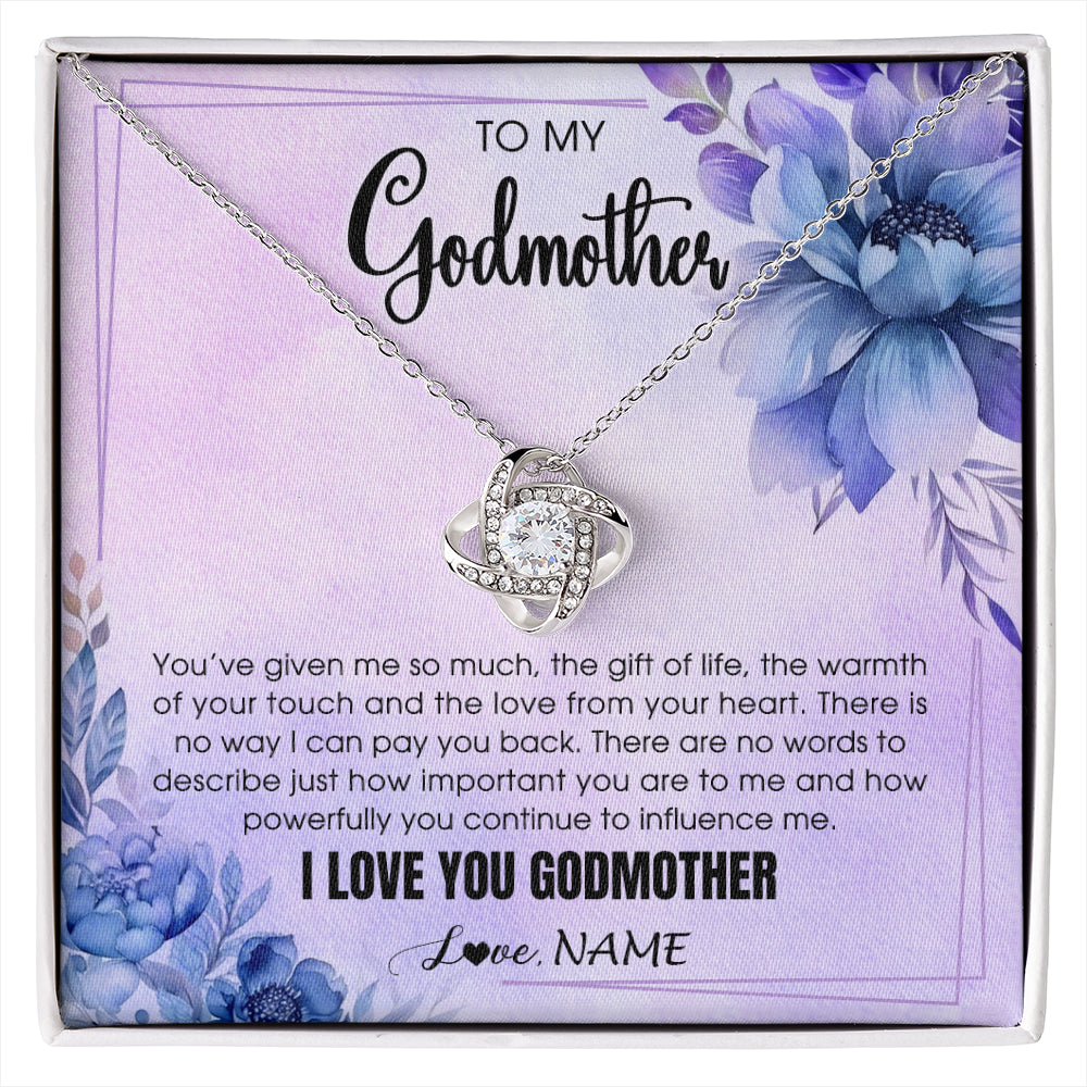 Love Knot Necklace 14K White Gold Finish | 1 | Personalized To My Godmother Necklace From Niece Nephew I Love You Aunt Birthday Gifts Mothers Day Jewelry Pendant Christmas Customized Gift Box Message Card | siriusteestore