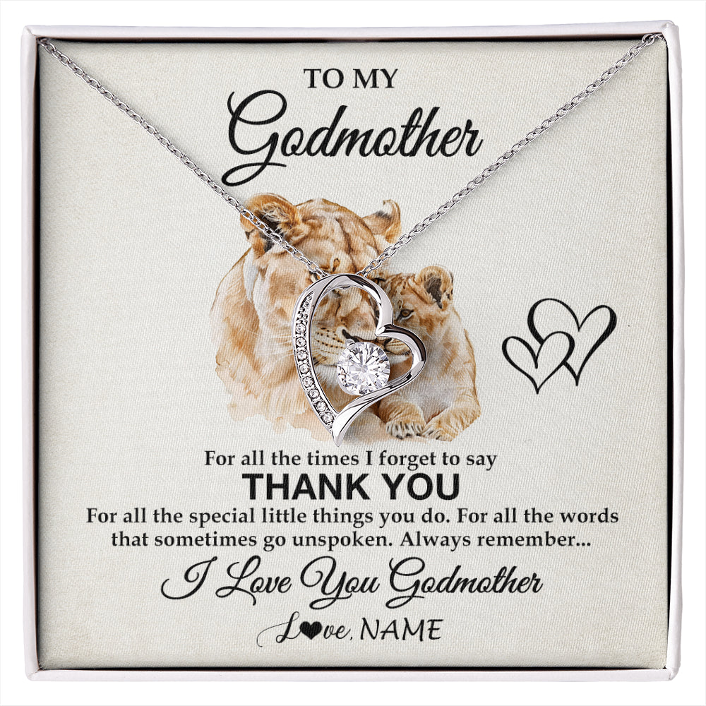 Forever Love Necklace 14K White Gold Finish | 1 | Personalized To My Godmother Necklace From Niece Nephew Thank You Lion Aunt Gift For Mothers Day Birthday Gift Christmas For Godmother Gift Box Message Card | siriusteestore
