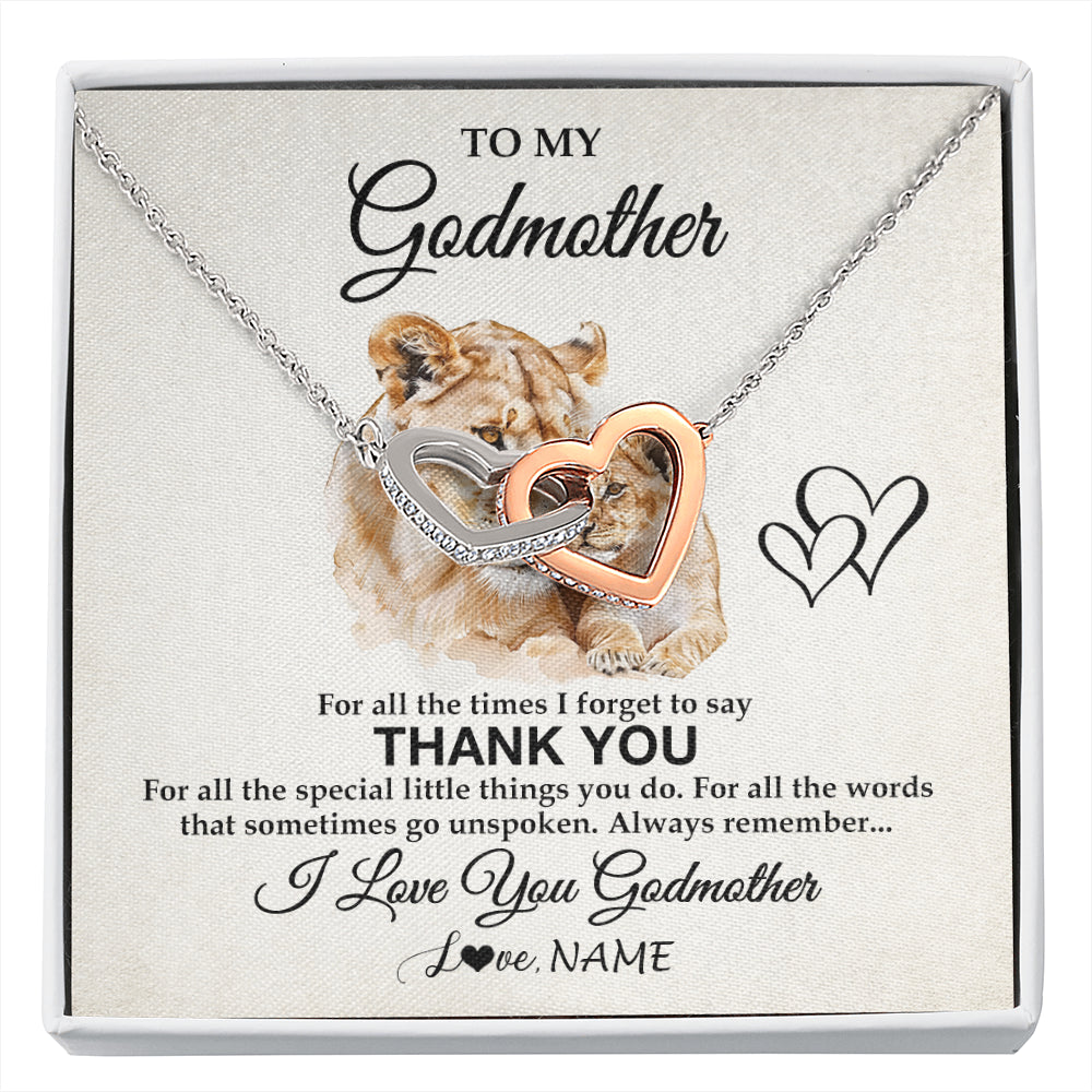 Interlocking Hearts Necklace Stainless Steel & Rose Gold Finish | 1 | Personalized To My Godmother Necklace From Niece Nephew Thank You Lion Aunt Gift For Mothers Day Birthday Gift Christmas For Godmother Gift Box Message Card | siriusteestore