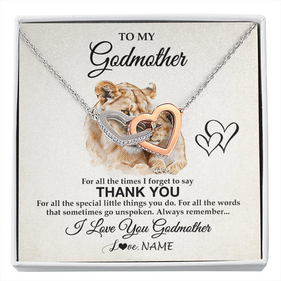 Interlocking Hearts Necklace Stainless Steel & Rose Gold Finish | 1 | Personalized To My Godmother Necklace From Niece Nephew Thank You Lion Aunt Gift For Mothers Day Birthday Gift Christmas For Godmother Gift Box Message Card | siriusteestore