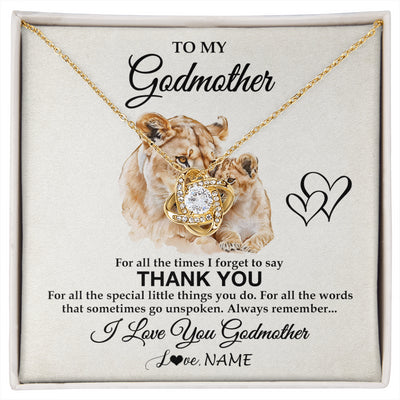 Love Knot Necklace 18K Yellow Gold Finish | 1 | Personalized To My Godmother Necklace From Niece Nephew Thank You Lion Aunt Gift For Mothers Day Birthday Gift Christmas For Godmother Gift Box Message Card | siriusteestore