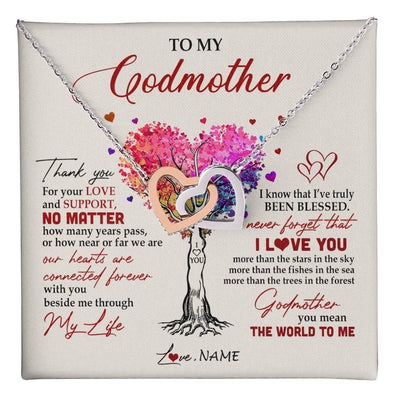 Interlocking Hearts Necklace Stainless Steel & Rose Gold Finish | 1 | Personalized To My Godmother Necklace From Niece Never Forget That I Love You You Mean The World Aunt Birthday Mothers Day Christmas Customized Gift Box Message Card | siriusteestore