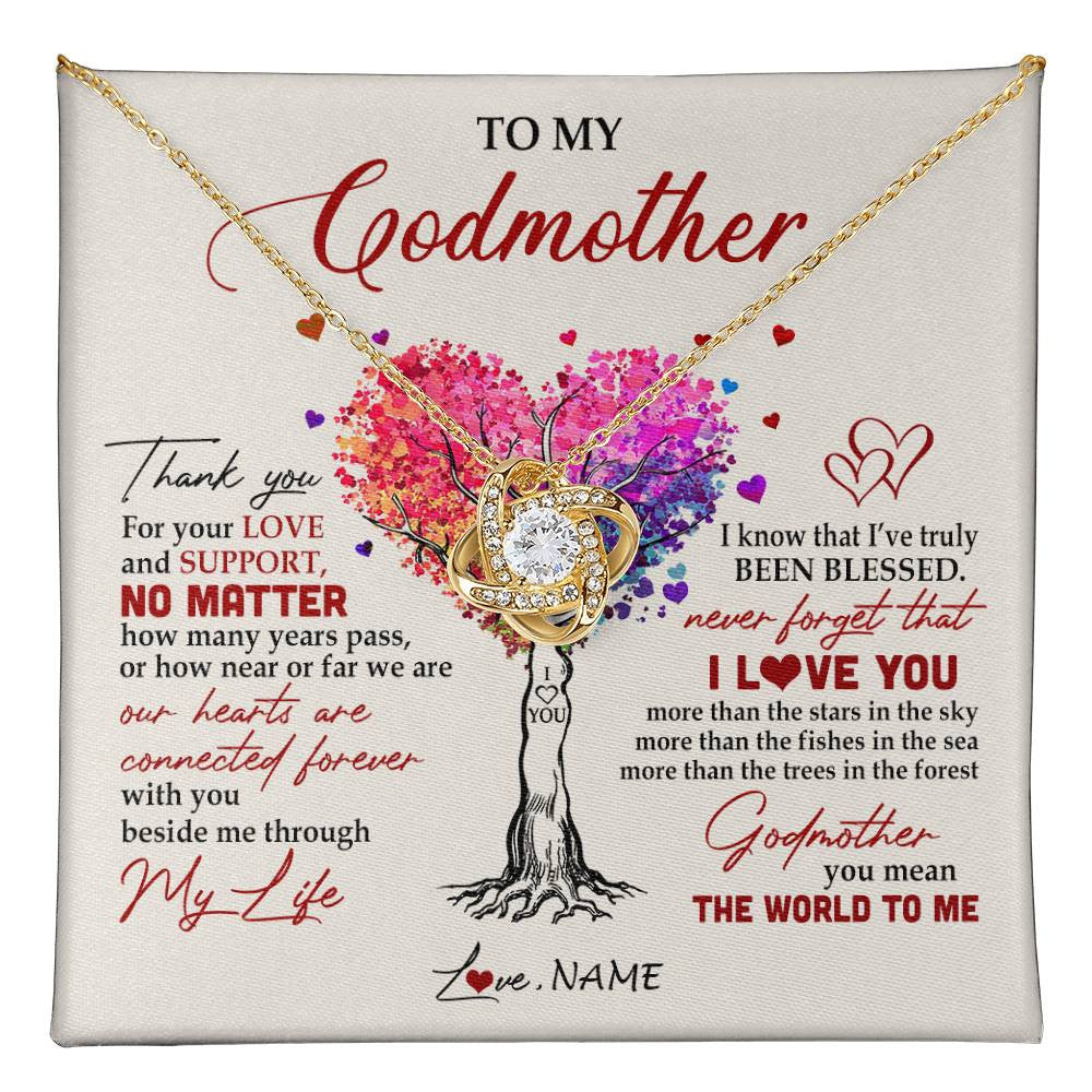 Love Knot Necklace 18K Yellow Gold Finish | 1 | Personalized To My Godmother Necklace From Niece Never Forget That I Love You You Mean The World Aunt Birthday Mothers Day Christmas Customized Gift Box Message Card | siriusteestore