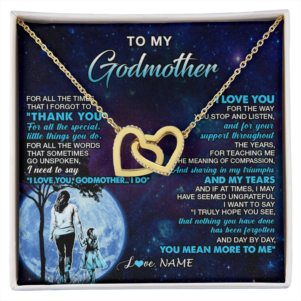 Interlocking Hearts Necklace 18K Yellow Gold Finish | 1 | Personalized To My Godmother Necklace From Niece Thank You Day By Day Godmother Birthday Gifts Mothers Day Christmas Customized Gift Box Message Card | siriusteestore