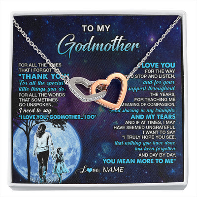 Interlocking Hearts Necklace Stainless Steel & Rose Gold Finish | 1 | Personalized To My Godmother Necklace From Niece Thank You Day By Day Godmother Birthday Gifts Mothers Day Christmas Customized Gift Box Message Card | siriusteestore
