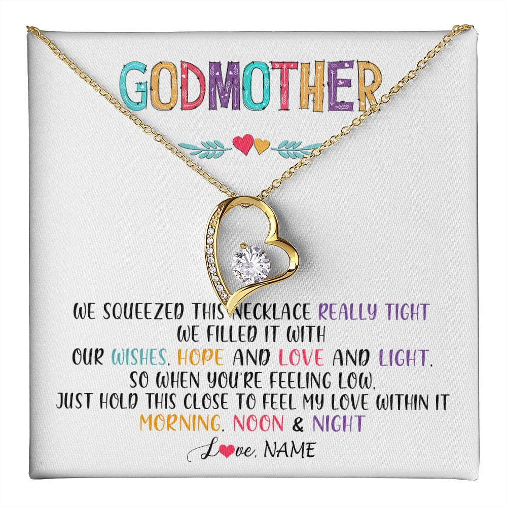 Forever Love Necklace 18K Yellow Gold Finish | 1 | Personalized To My Godmother Necklace From Niece We Squeezed This Necklace Godmother Birthday Mothers Day Christmas Customized Gift Box Message Card | siriusteestore