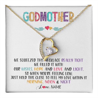 Forever Love Necklace 18K Yellow Gold Finish | 1 | Personalized To My Godmother Necklace From Niece We Squeezed This Necklace Godmother Birthday Mothers Day Christmas Customized Gift Box Message Card | siriusteestore