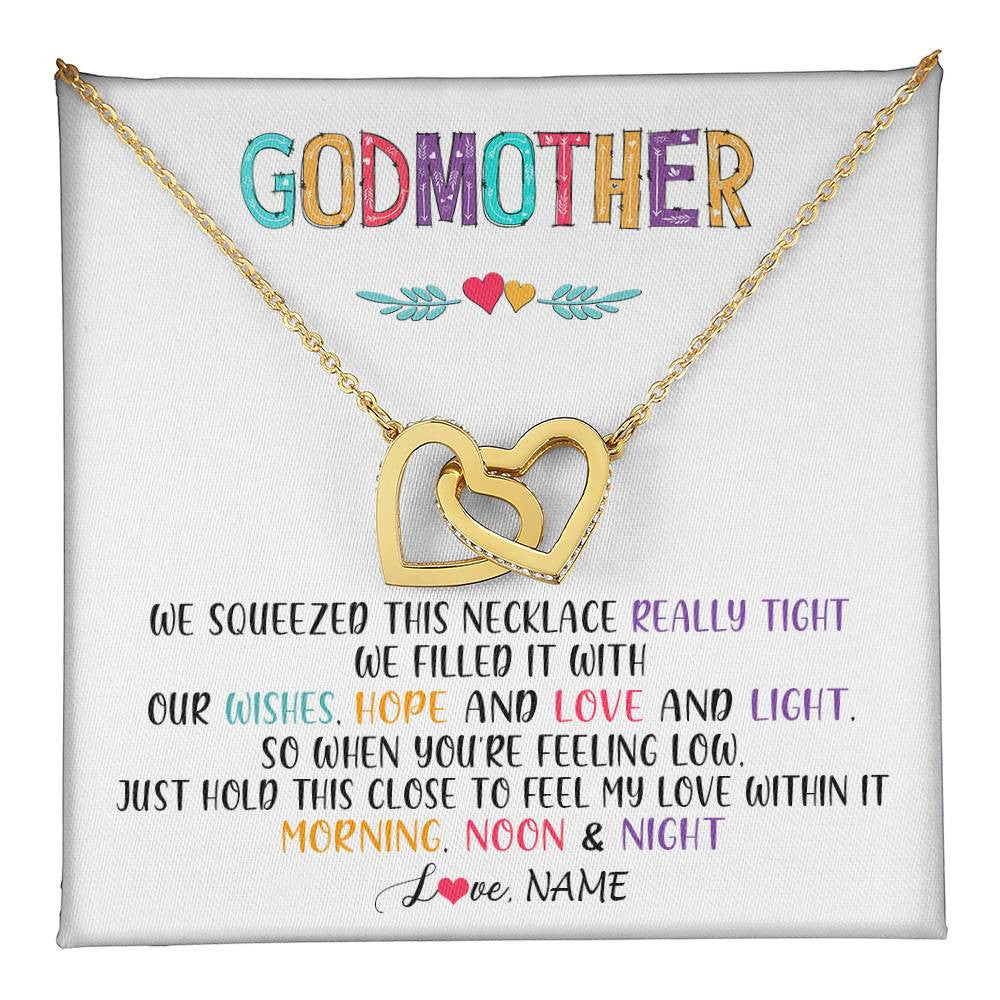 Interlocking Hearts Necklace 18K Yellow Gold Finish | 1 | Personalized To My Godmother Necklace From Niece We Squeezed This Necklace Godmother Birthday Mothers Day Christmas Customized Gift Box Message Card | siriusteestore