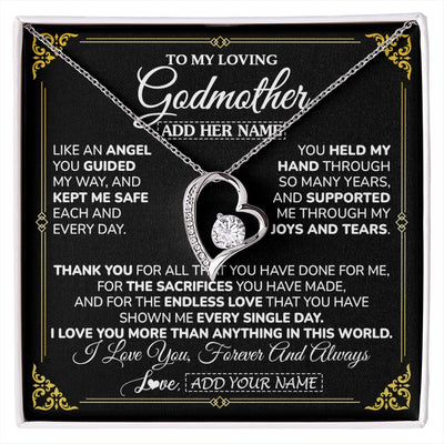 Forever Love Necklace 14K White Gold Finish | 1 | Personalized To My Godmother Necklace Gifts Meaningful Gift To Aunt From Niece Without You There Is No Me Mothers Day Godmother Birthday Gift Box Message Card | https://siriusteestore.